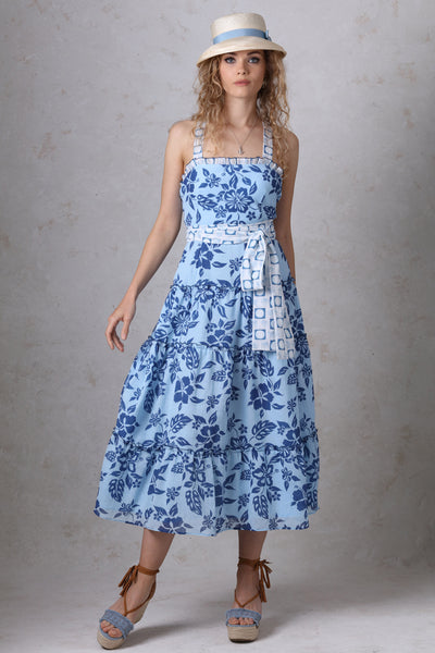 Blue Print Tiered Halter Dress