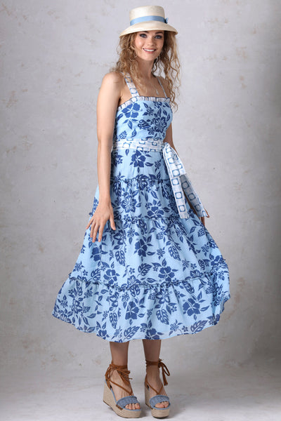 Blue Print Tiered Halter Dress
