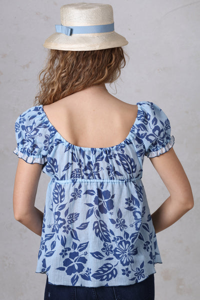 Blue on Blue Peasant Top