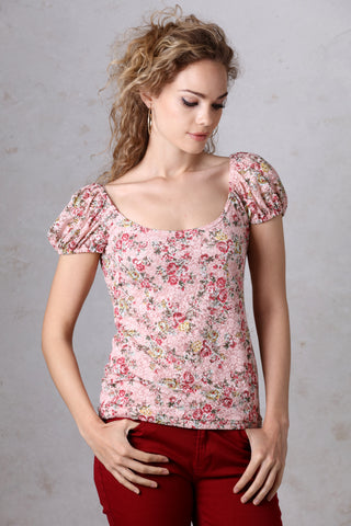 Pink Floral Stretch Lace Top